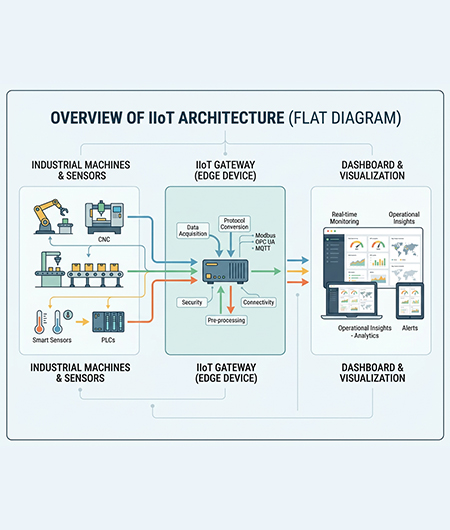 IIoT Architecture Diagram showing data flow from machines to cloud